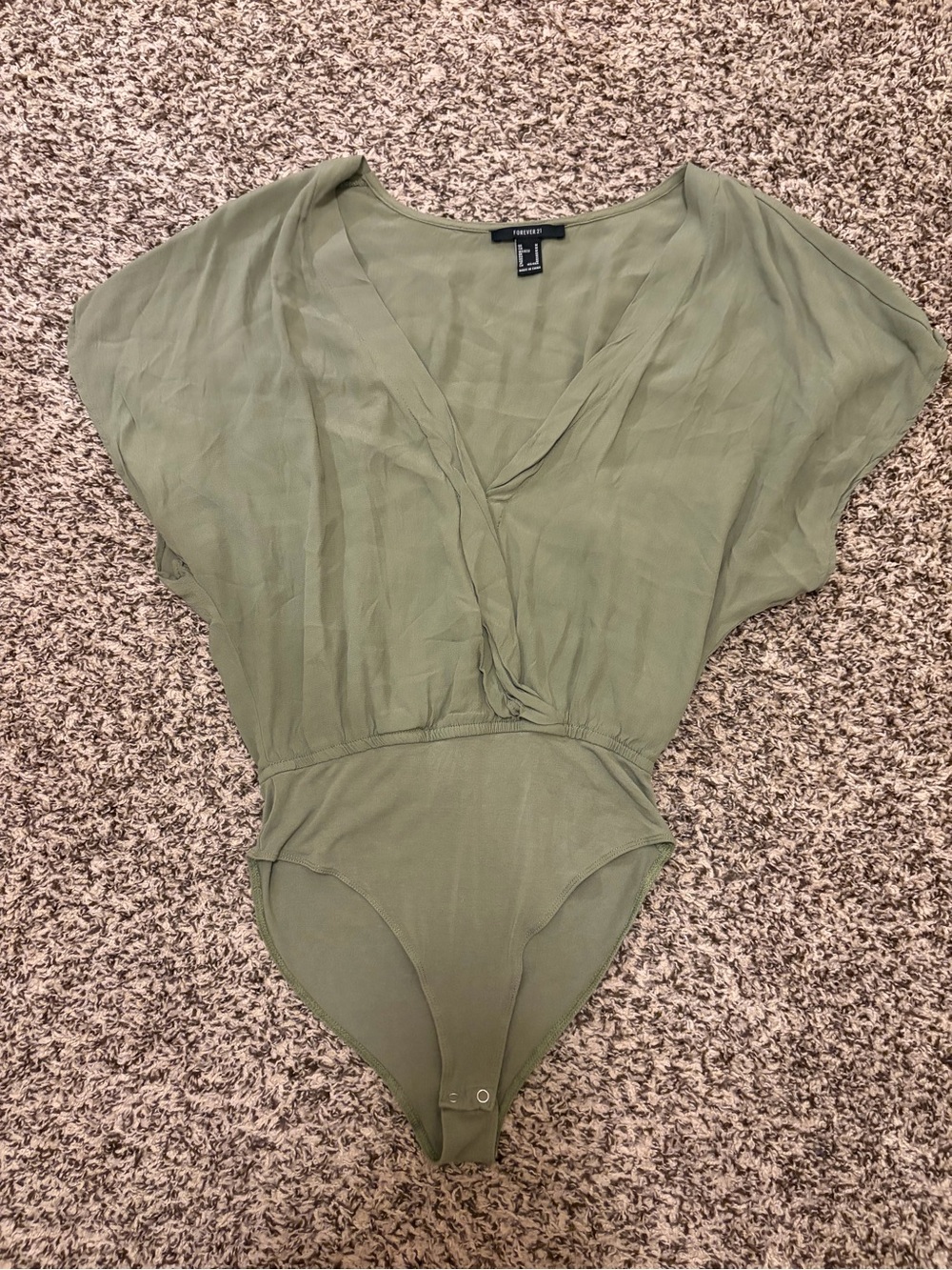 Forever 21 Olive Green V-Neck Dolman Sleeve Bodysuit
